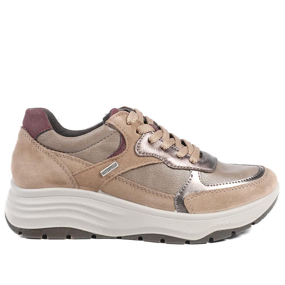 Adelia Wide Fit Leather Lace Up Trainers - ADELIA / 328 602 - Beige Multi - Image 2