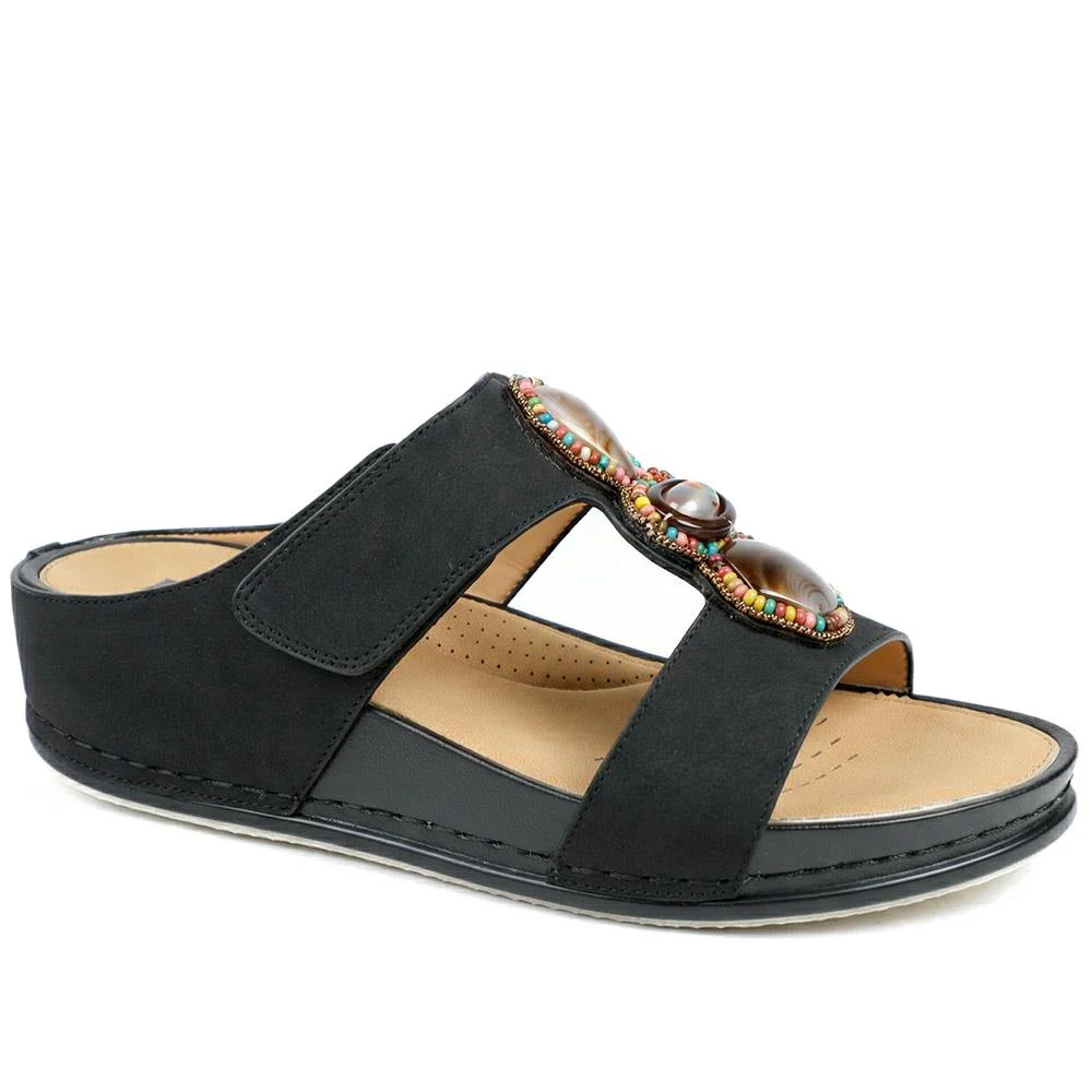 Adjustable Jewelled Strappy Sandals - BAIZH43014 / 329 167 - Black