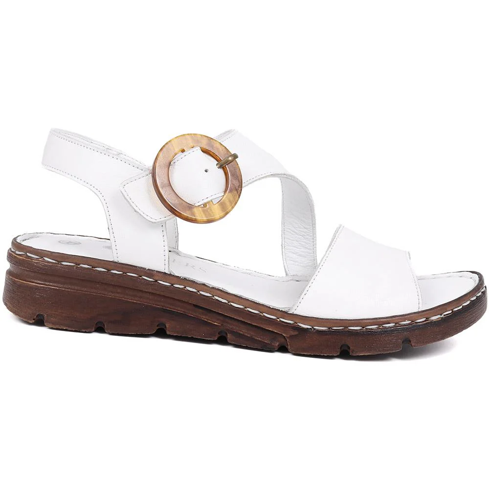 Adjustable Leather Sandals  - LUCK39017 / 326 151 - White - Image 2