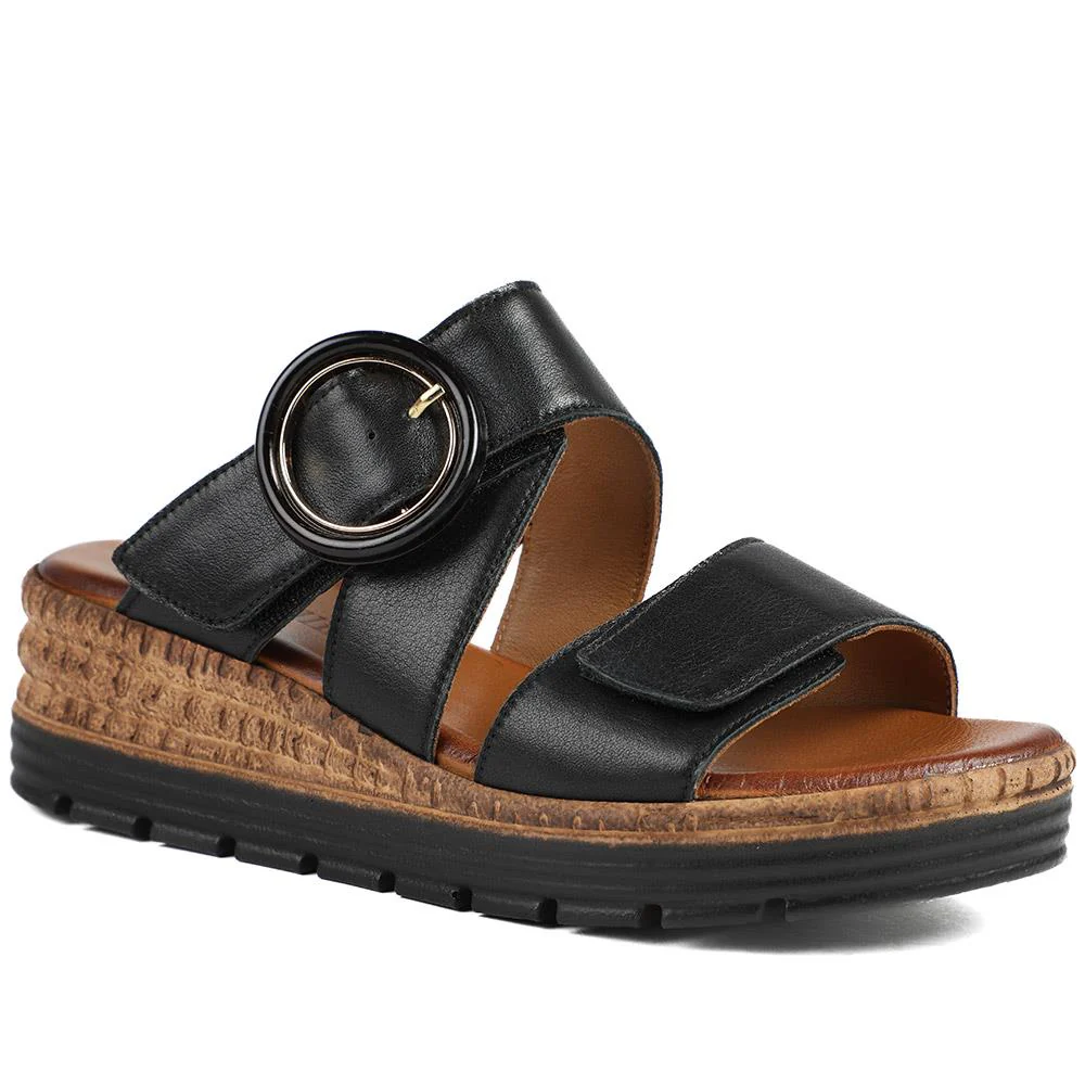 Adjustable Leather Wedge Sandals - BELMET43006 / 329 222 - Black