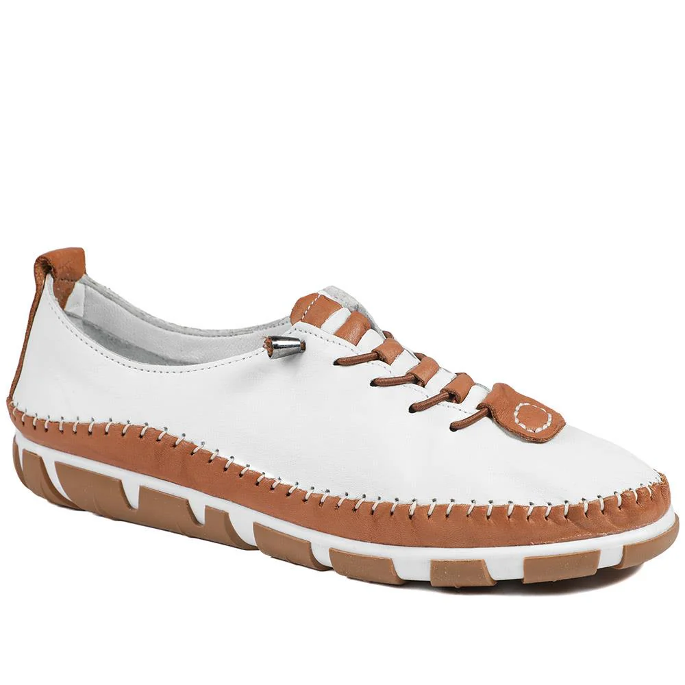 All Leather Lace Up Stitch Detail Shoes - GOKH43006 / 329 151 - White-Tan