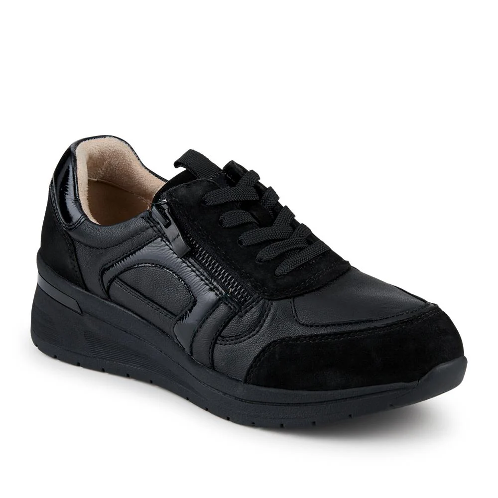 Alvira Wide Fit Leather Trainers - ALVIRA / 328 052 - Black