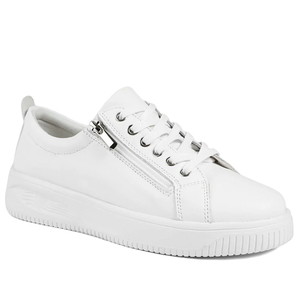 Anara Zip & Lace Leather Trainers - ANARA / 329 010