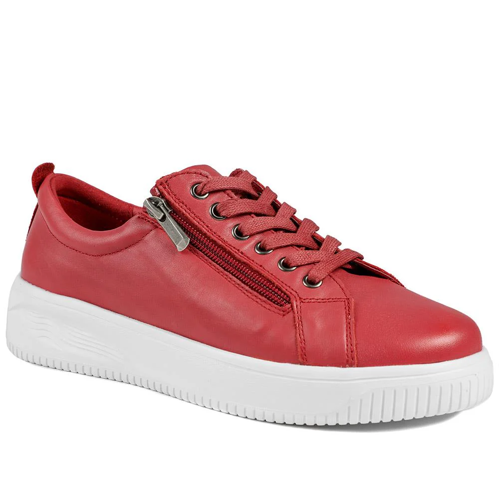 Anara Zip & Lace Leather Trainers - ANARA / 329 010 - Image 3