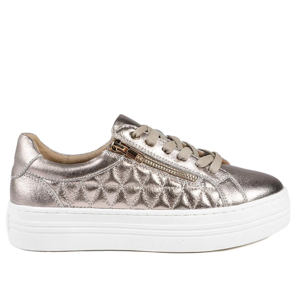 Arianna Quilted Leather Zip & Lace Trainers - ARRIANA / 329 009 - Champagne - Image 2