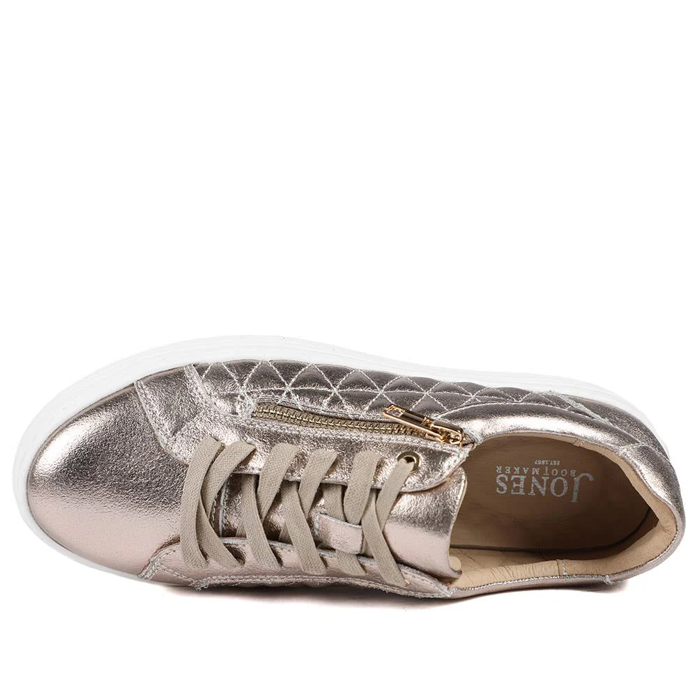 Arianna Quilted Leather Zip & Lace Trainers - ARRIANA / 329 009 - Champagne - Image 4
