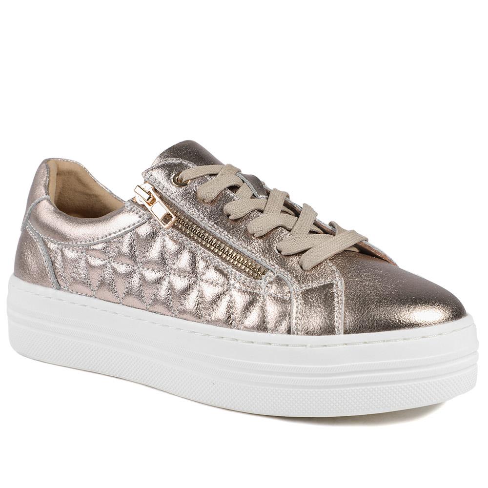 Arianna Quilted Leather Zip & Lace Trainers - ARRIANA / 329 009 - Champagne
