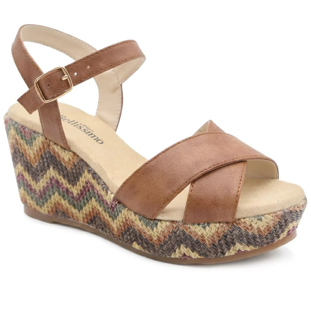 Bellissimo Buckle Fasten Wedge Espadrilles - BELWBINS43044 / 329 119 - Tan