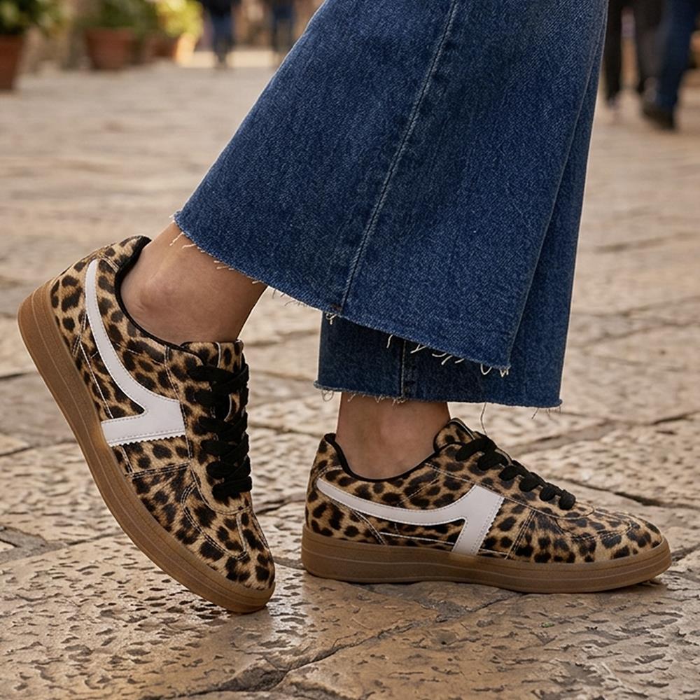 Bellissimo Lace Up Gum Sole Trainers - BELWBIN44051 / 329 622 - Leopard - Image 2