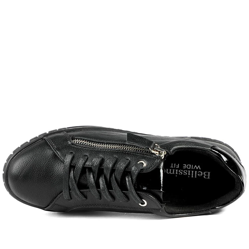 Bellissimo Wide Fit Zip & Lace Trainers - BELWBINS43024 / 328 919 - Black - Image 5