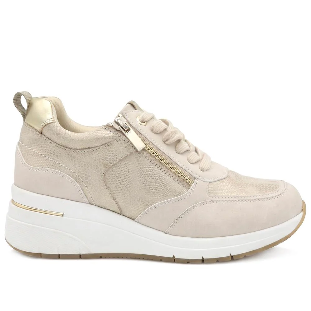 Bellissimo Wide Fit Zip & Lace Trainers - BELWOIL41061 / 329 530 - Gold - Image 2