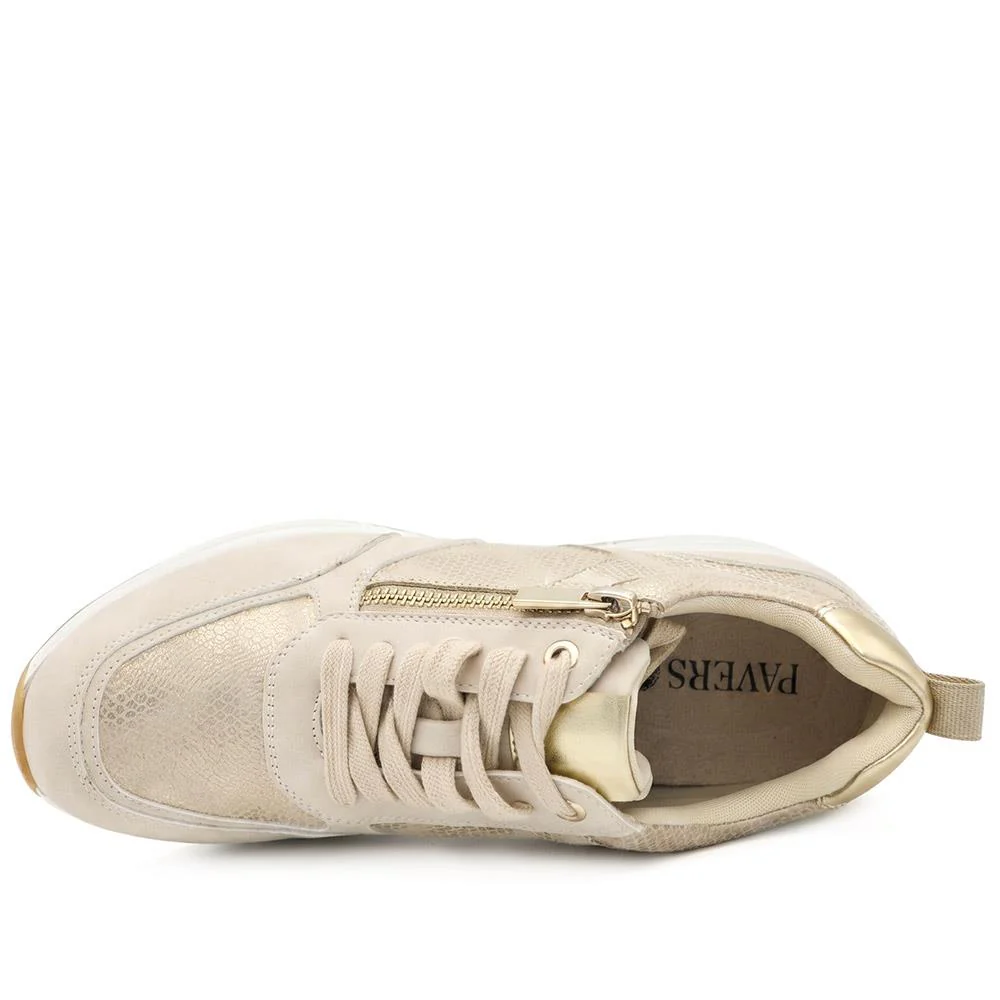 Bellissimo Wide Fit Zip & Lace Trainers - BELWOIL41061 / 329 530 - Gold - Image 4