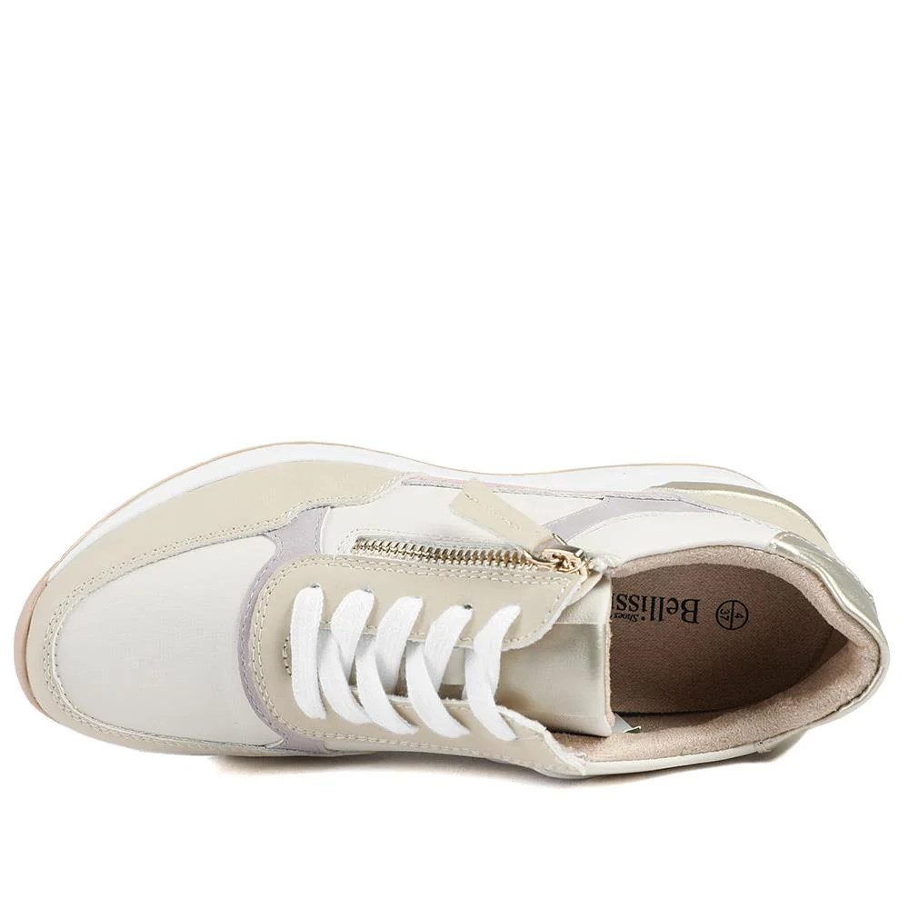 Bellissimo Zip & Lace Wedged Trainers - BELWBINS43032 / 328 934 - Beige Multi - Image 5