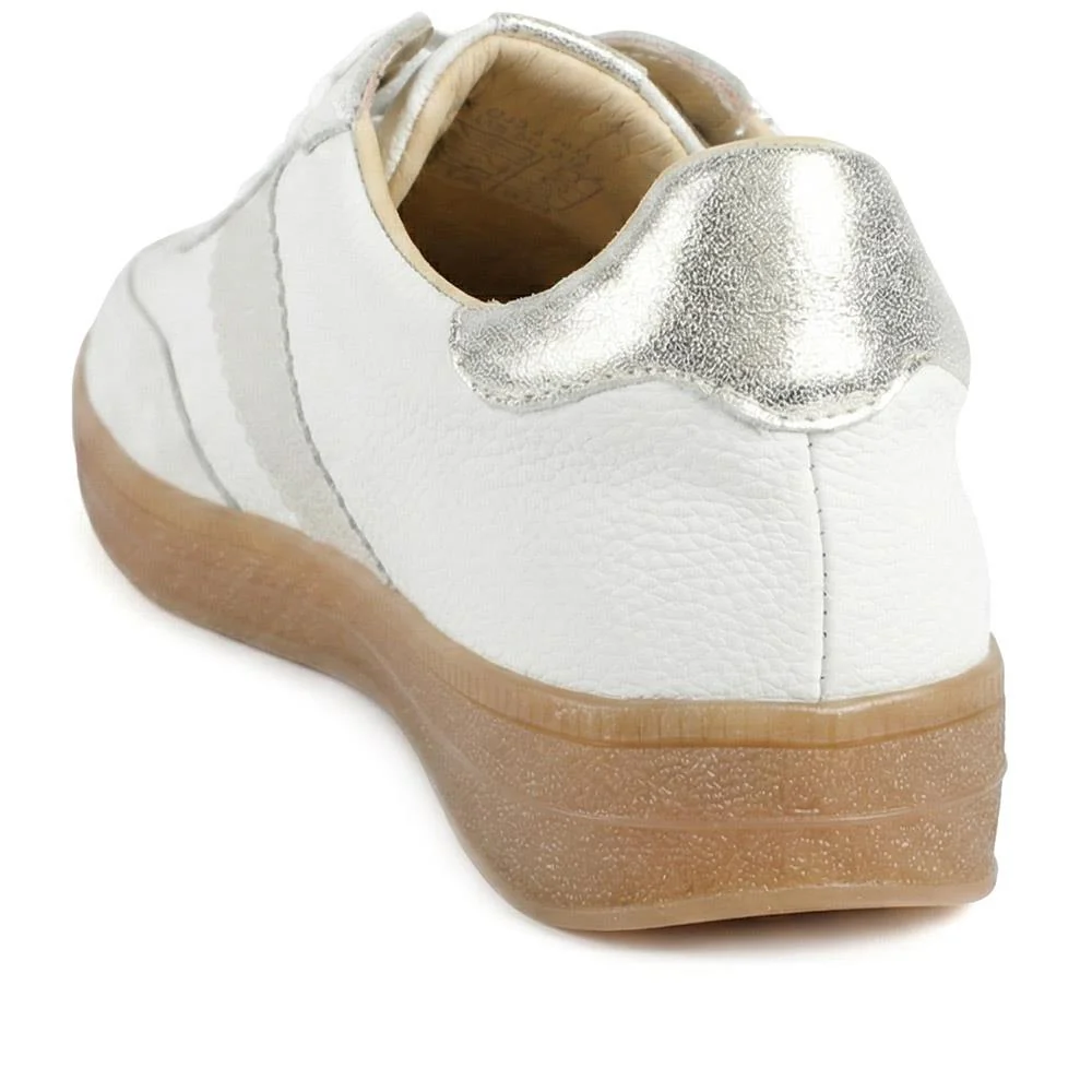 Belloza Leather Lace Up Trainers - BELLOZA / 329 272 - White-Gold - Image 3