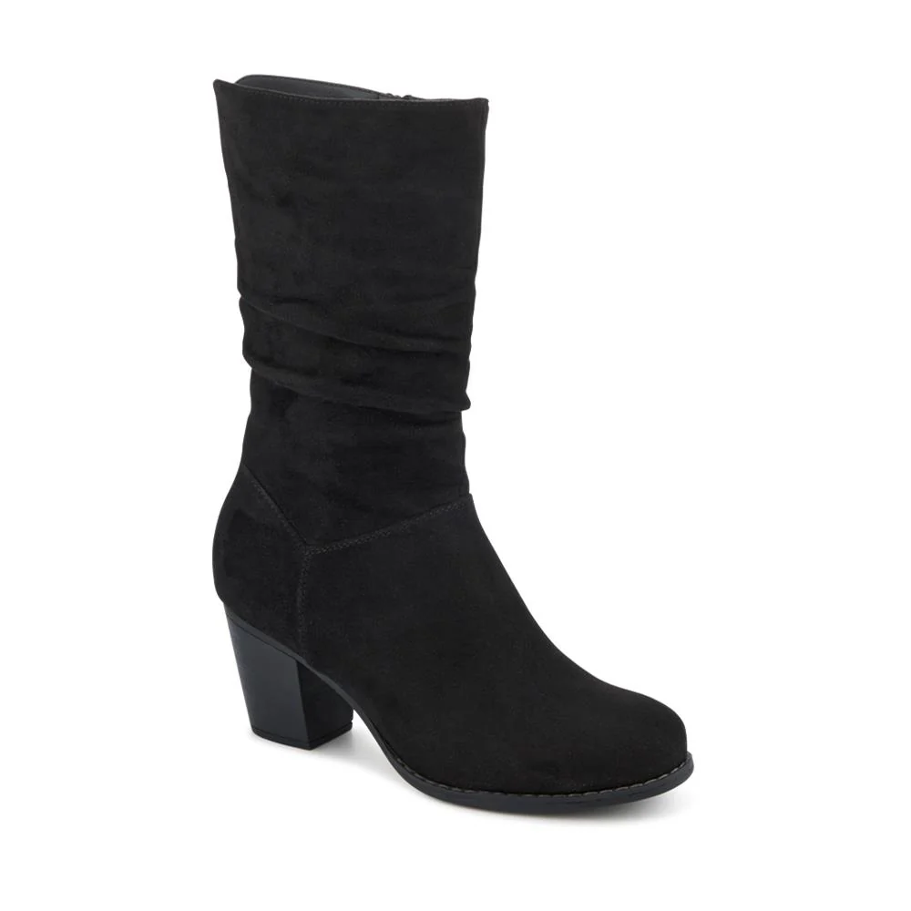 Block Heel Long Boots - SANYI42025 / 328 483 - Black Faux Suede