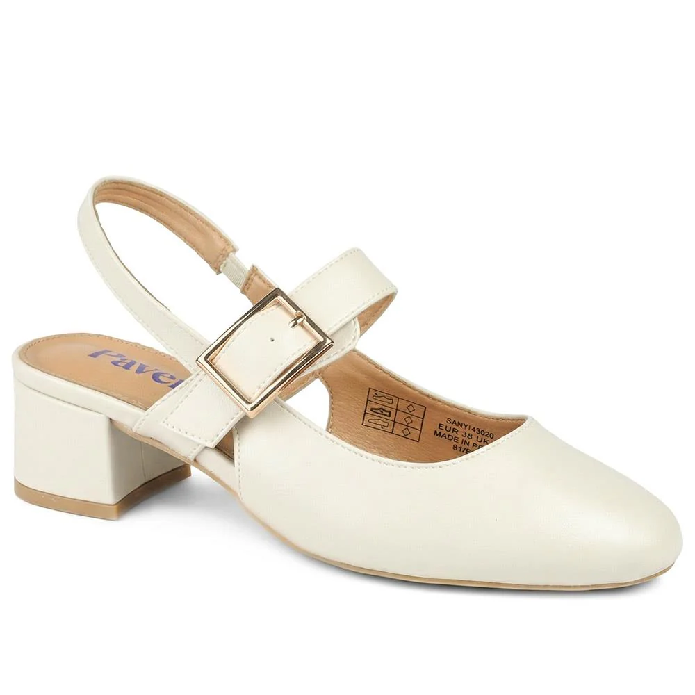 Block Heel Slingback Buckled Mary Janes - SANYI43020 / 329 443 - Off White