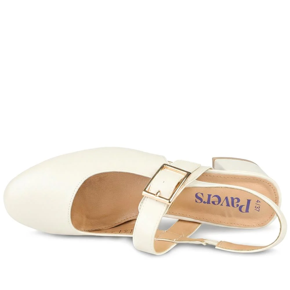 Block Heel Slingback Buckled Mary Janes - SANYI43020 / 329 443 - Off White - Image 4