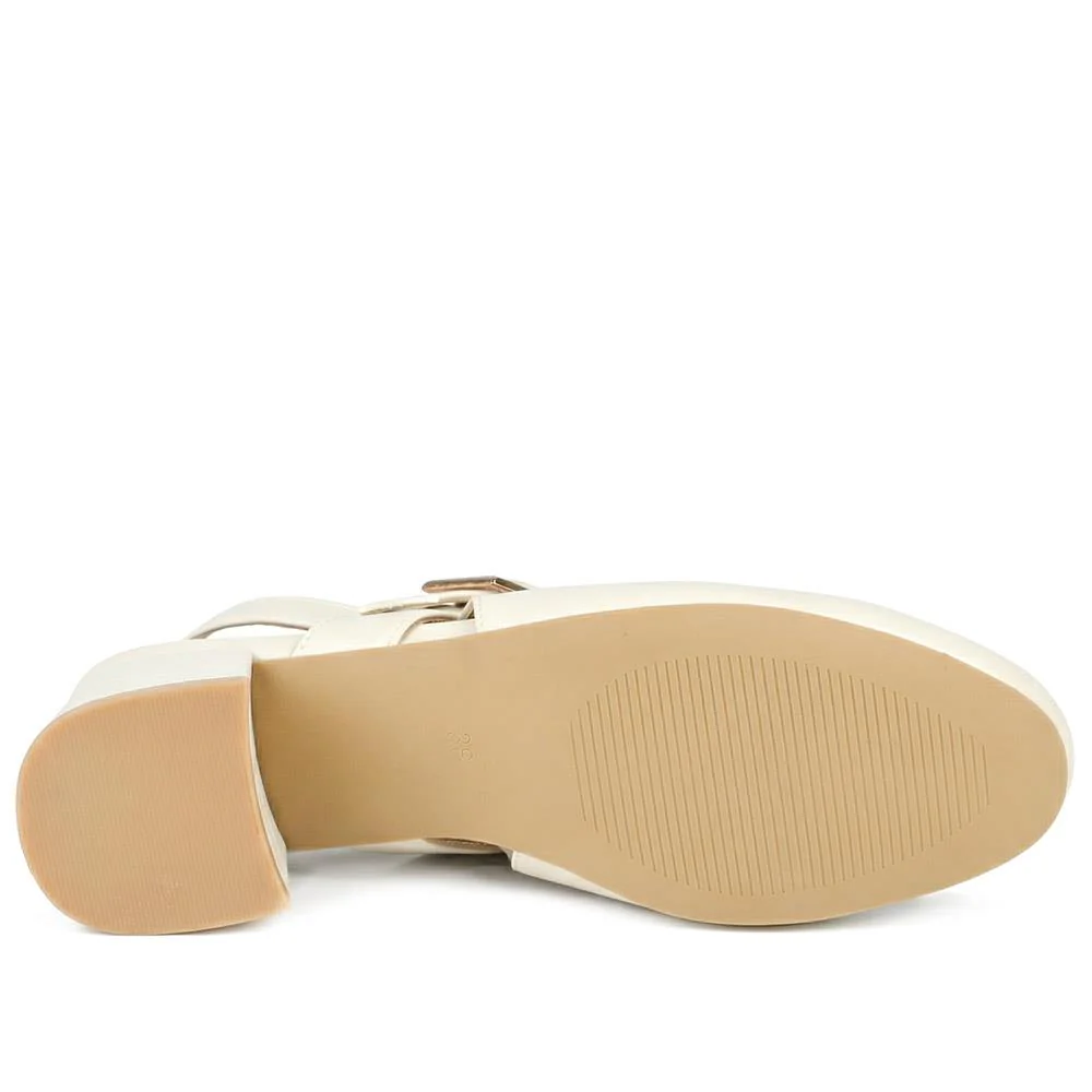 Block Heel Slingback Buckled Mary Janes - SANYI43020 / 329 443 - Off White - Image 5