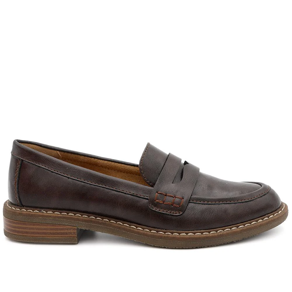 Block Heel Slip On Penny Loafers - WBINS44029 / 329 613 - Chocolate - Image 3