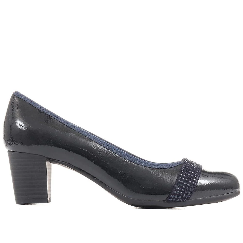 Block Heeled Court Shoes - JANSP36107 / 322 571 - Navy Patent - Image 2