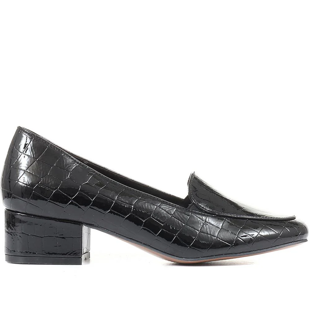 Block Heeled Court Shoes - WBINS34131 / 320 561 - Black Patent Croc - Image 2