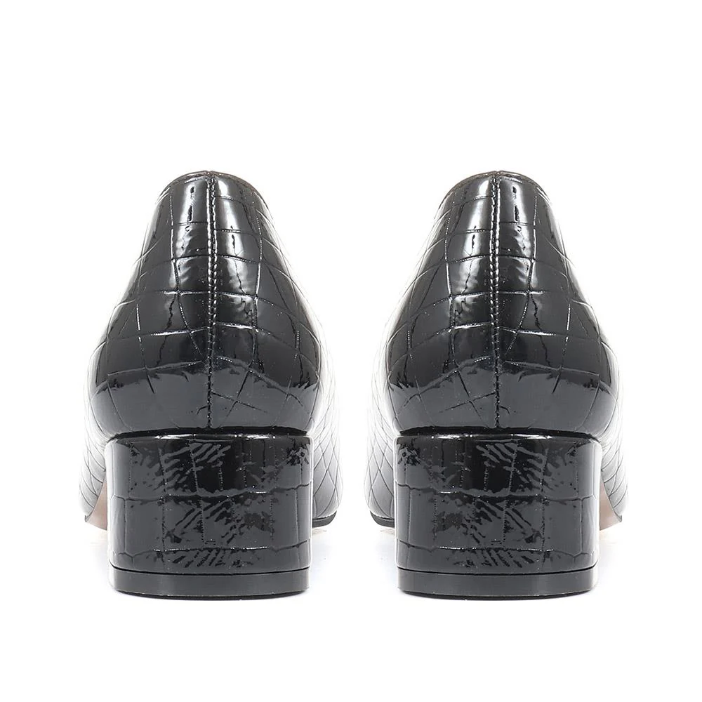 Block Heeled Court Shoes - WBINS34131 / 320 561 - Black Patent Croc - Image 3