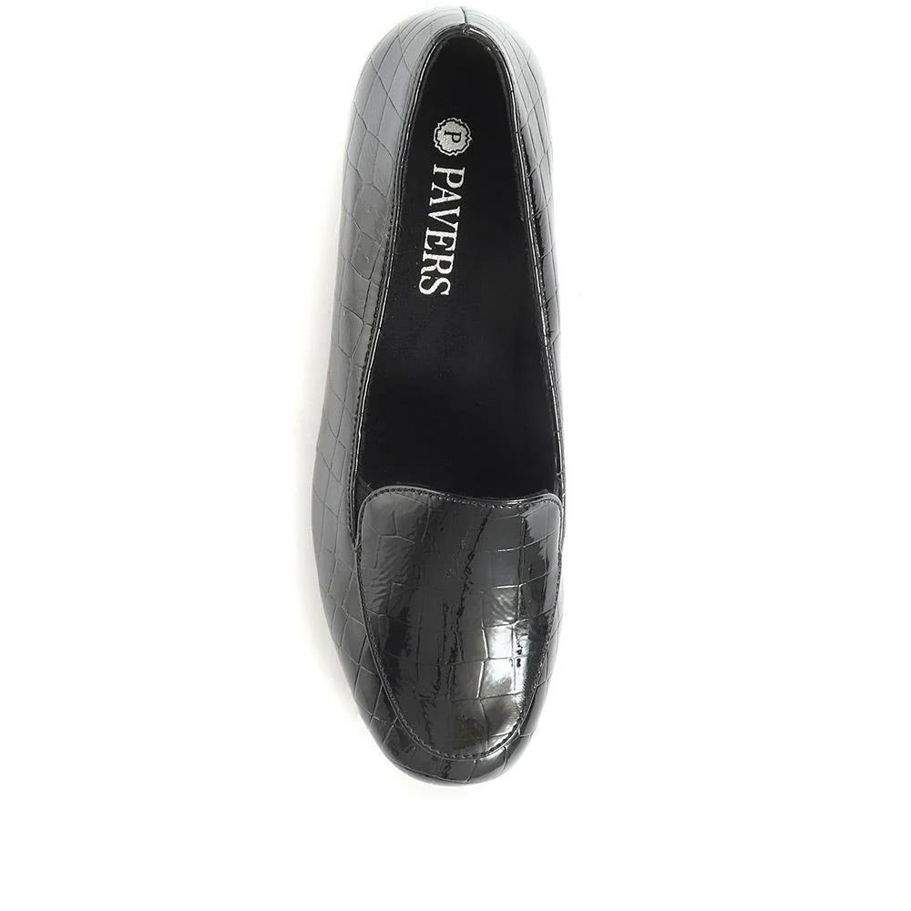 Block Heeled Court Shoes - WBINS34131 / 320 561 - Black Patent Croc - Image 4