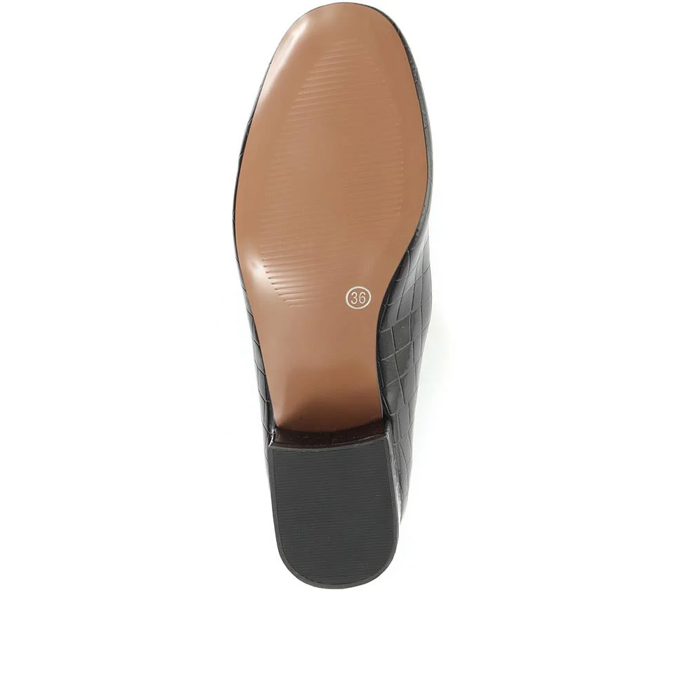 Block Heeled Court Shoes - WBINS34131 / 320 561 - Black Patent Croc - Image 5