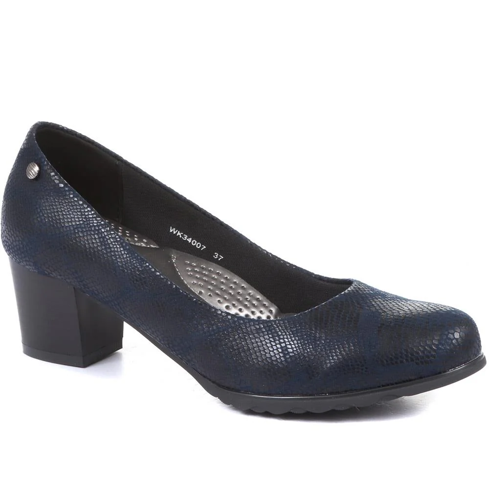 Block Heeled Court Shoes - WK34007 / 320 511 - Navy Snake