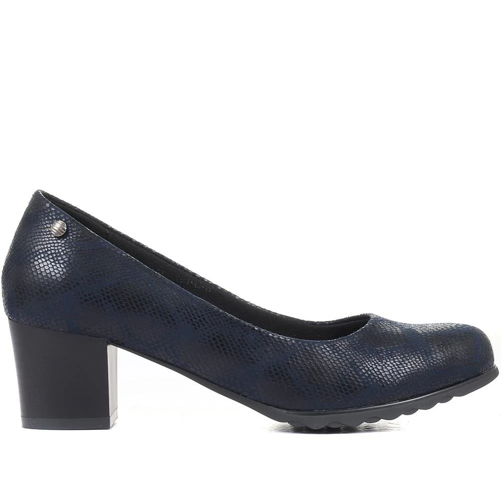 Block Heeled Court Shoes - WK34007 / 320 511 - Navy Snake - Image 2