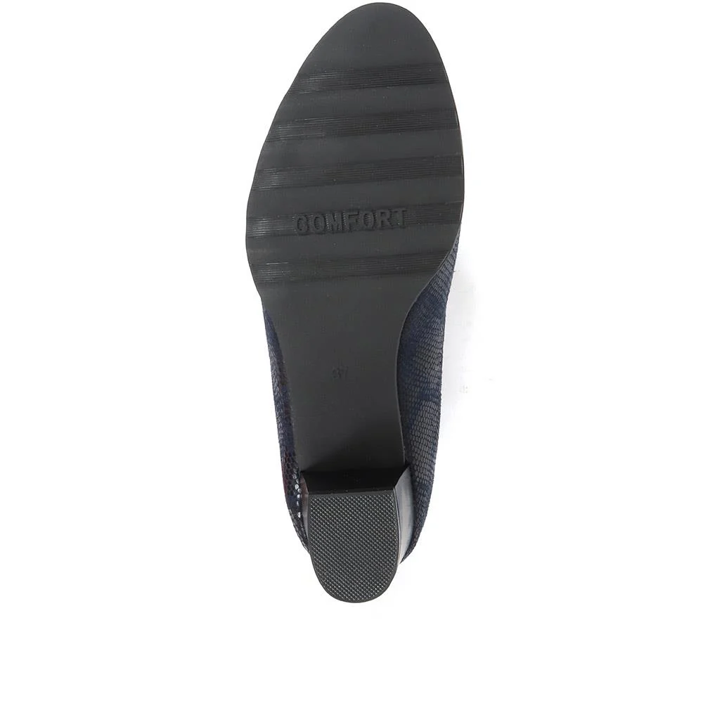 Block Heeled Court Shoes - WK34007 / 320 511 - Navy Snake - Image 5