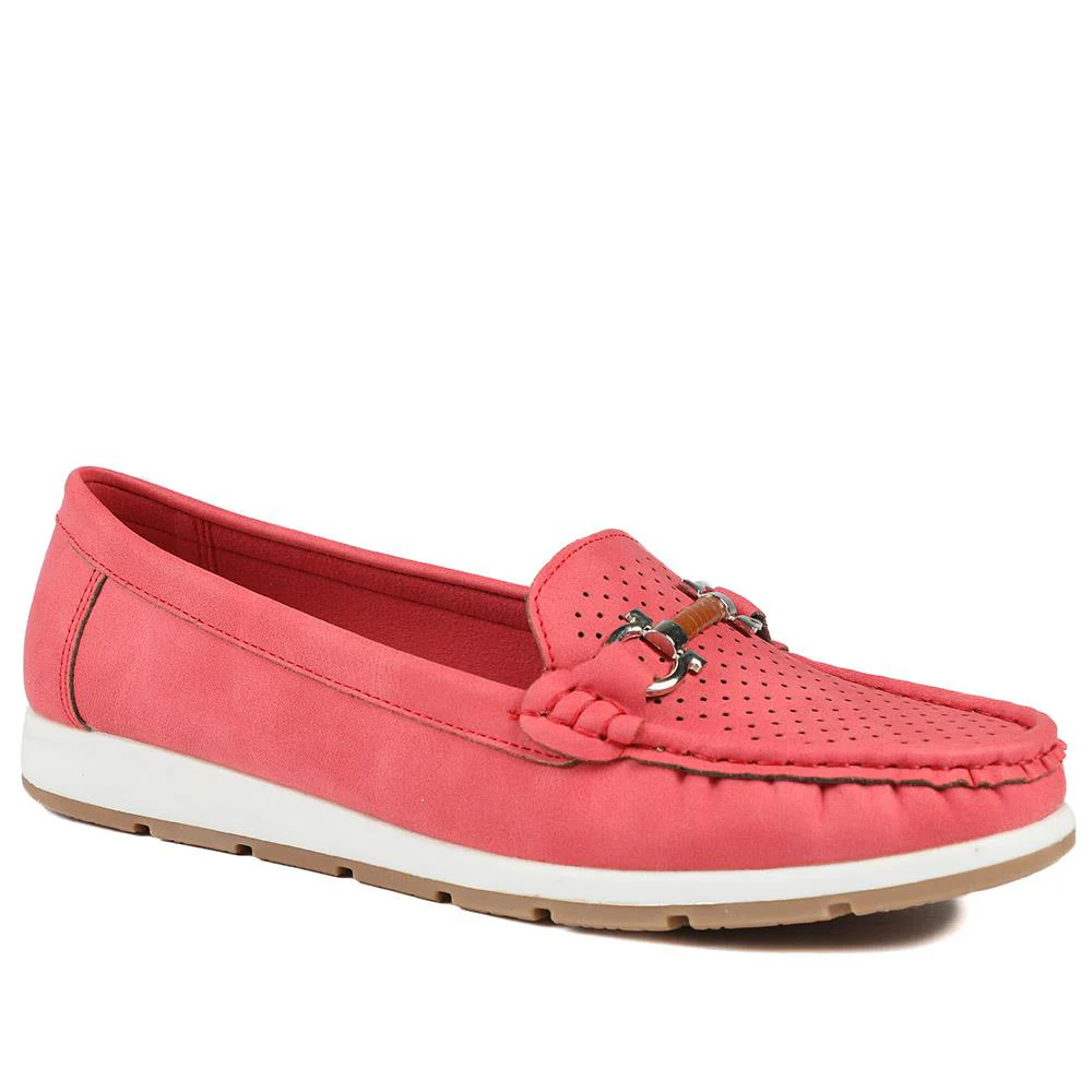 Breathable Buckle Detailed Moccasins - BAIZH41039 / 327 317 - Red