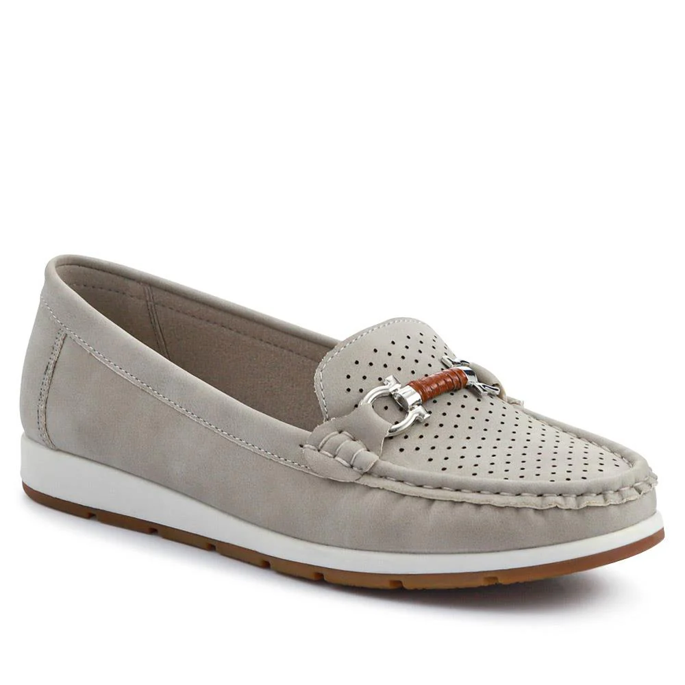Breathable Buckle Detailed Moccasins - BAIZH41039 / 327 317 - Grey
