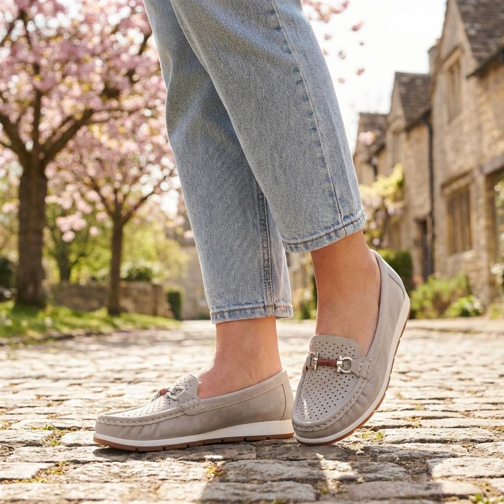 Breathable Buckle Detailed Moccasins - BAIZH41039 / 327 317 - Grey - Image 2
