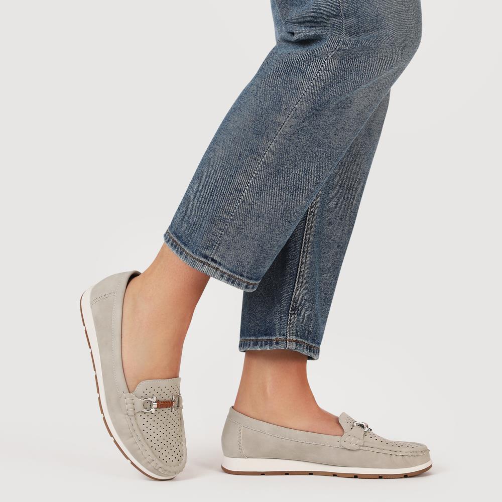 Breathable Buckle Detailed Moccasins - BAIZH41039 / 327 317 - Grey - Image 6