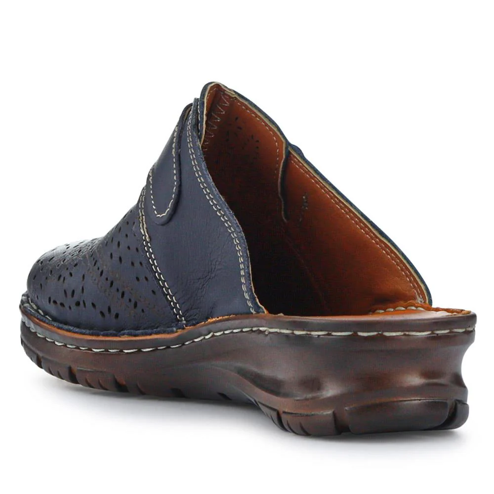 Breathable Leather Buckled Mules - HAK41010 / 327 464 - Navy - Image 3