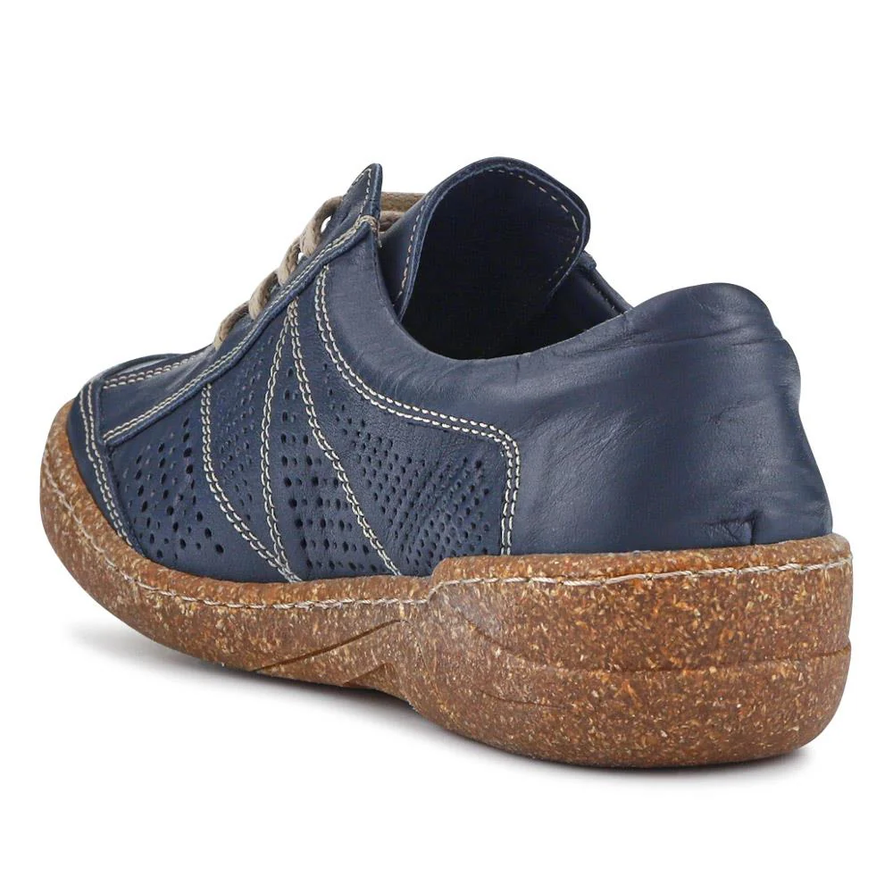 Breathable Leather Lace-Up Shoes - HAK41002 / 327 431 - Navy - Image 3