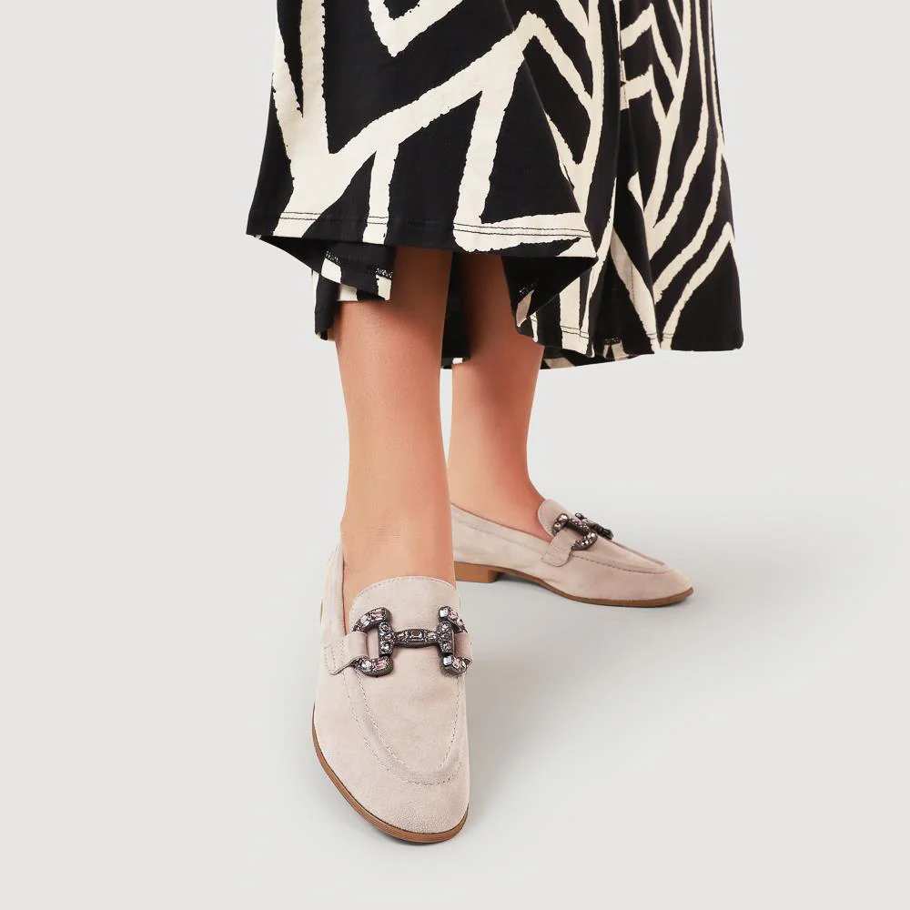 Buckle-Detailed Slip-On Shoes - SINO41503 / 327 603 - Taupe Suede - Image 5