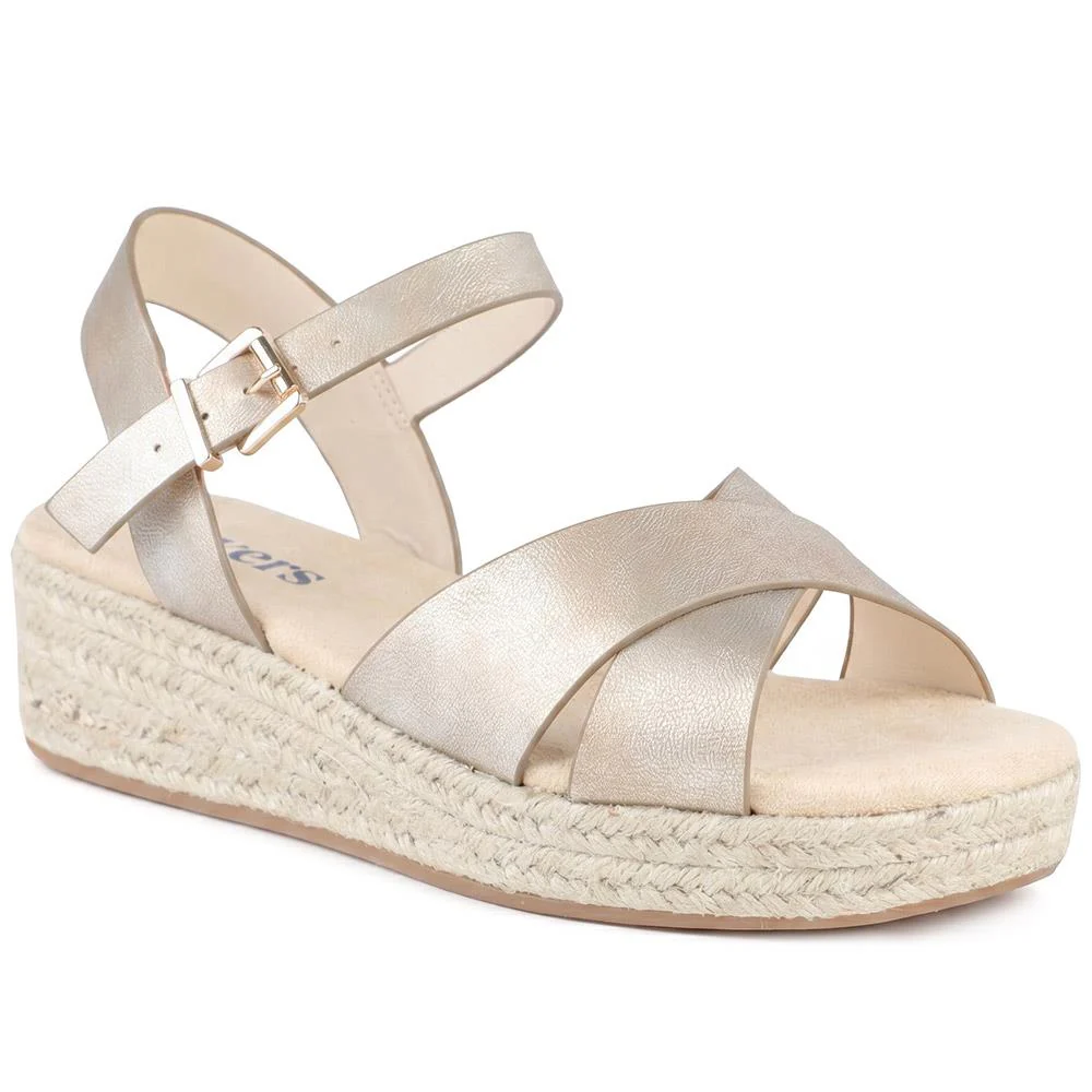 Wide Fit Buckle Fasten Strappy Espadrilles - WBINS43079 / 329 284 - Gold