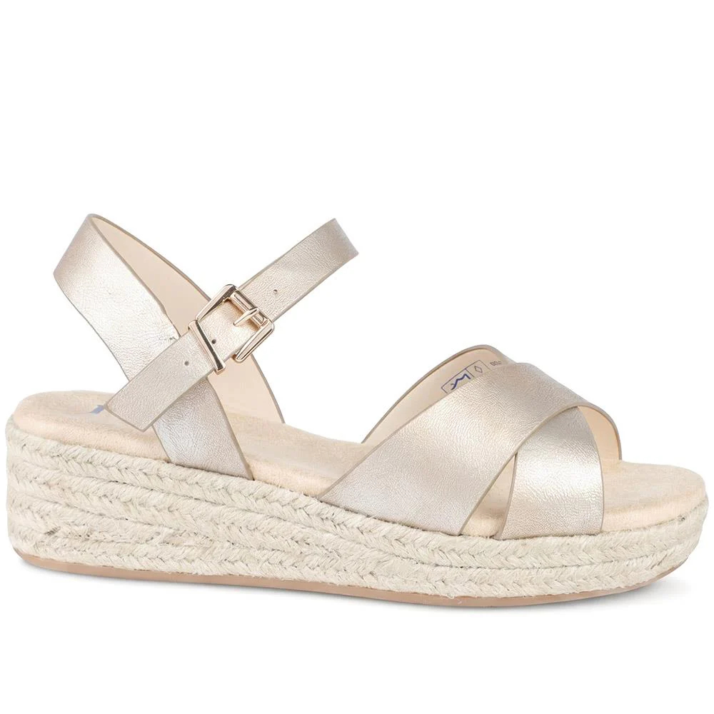Wide Fit Buckle Fasten Strappy Espadrilles - WBINS43079 / 329 284 - Gold - Image 2