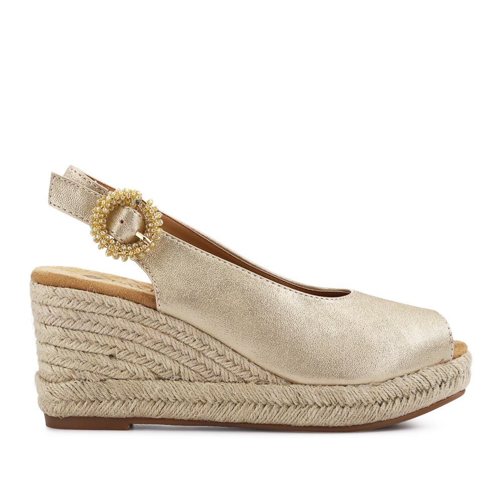 Buckle Fastening Wedge Espadrilles - WBINS41057 / 327 257 - Gold - Image 2