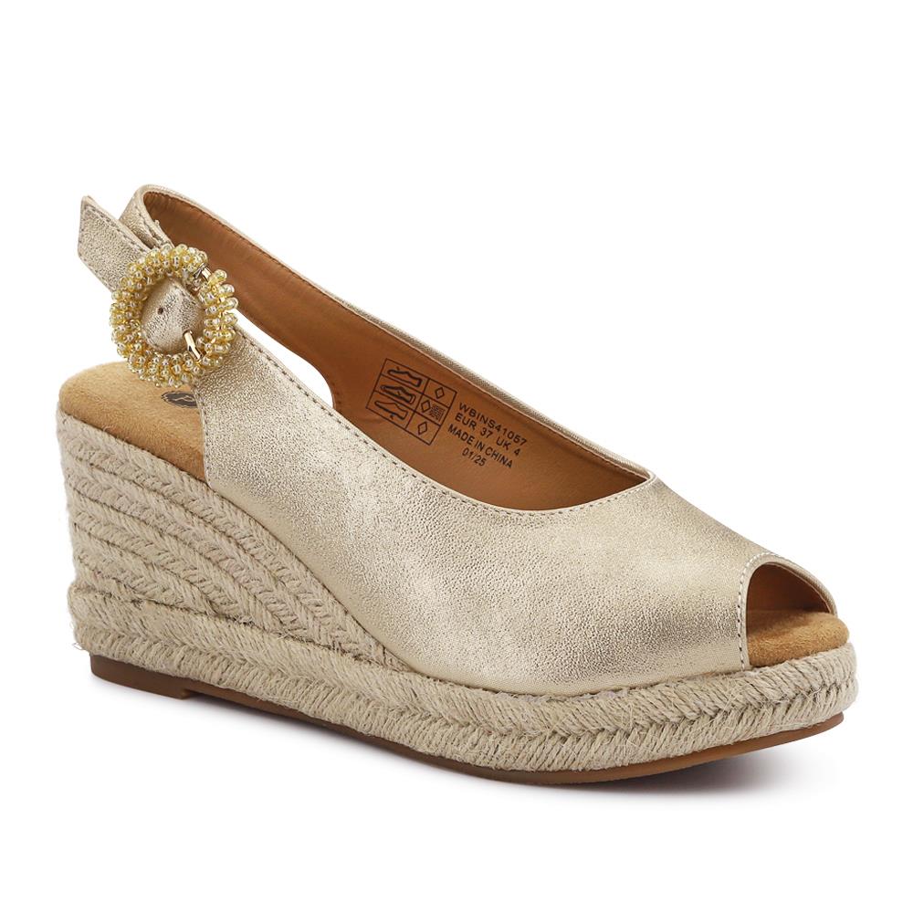 Buckle Fastening Wedge Espadrilles - WBINS41057 / 327 257 - Gold