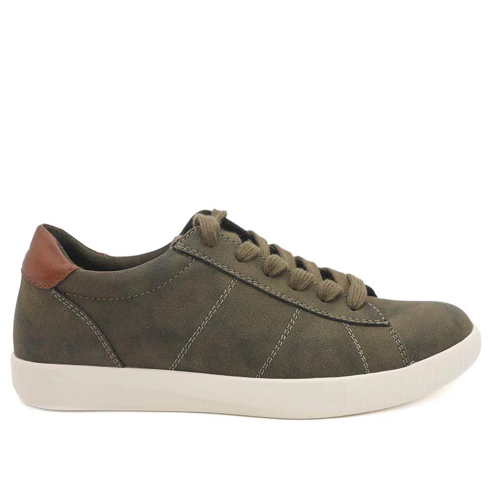 Casual Lace Up Platform Trainers - WBINS43017 / 329 059 - Olive - Image 3