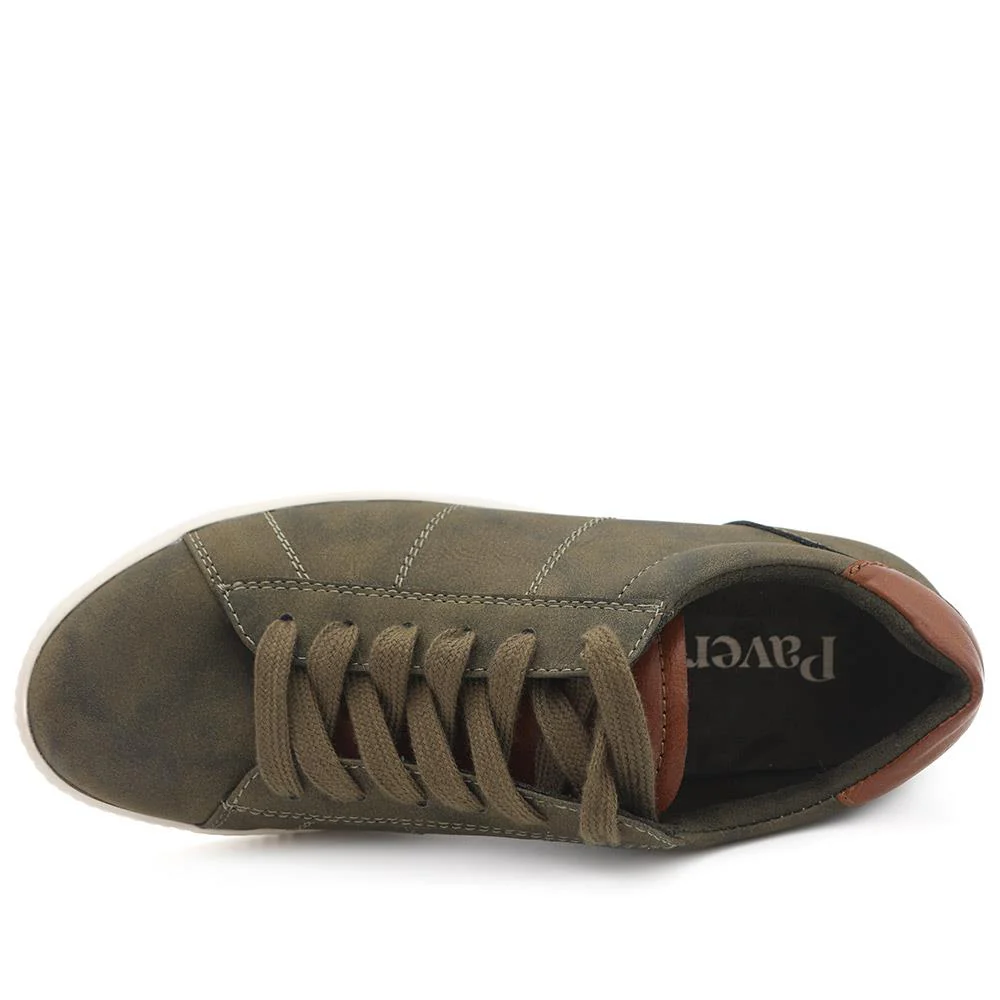 Casual Lace Up Platform Trainers - WBINS43017 / 329 059 - Olive - Image 5