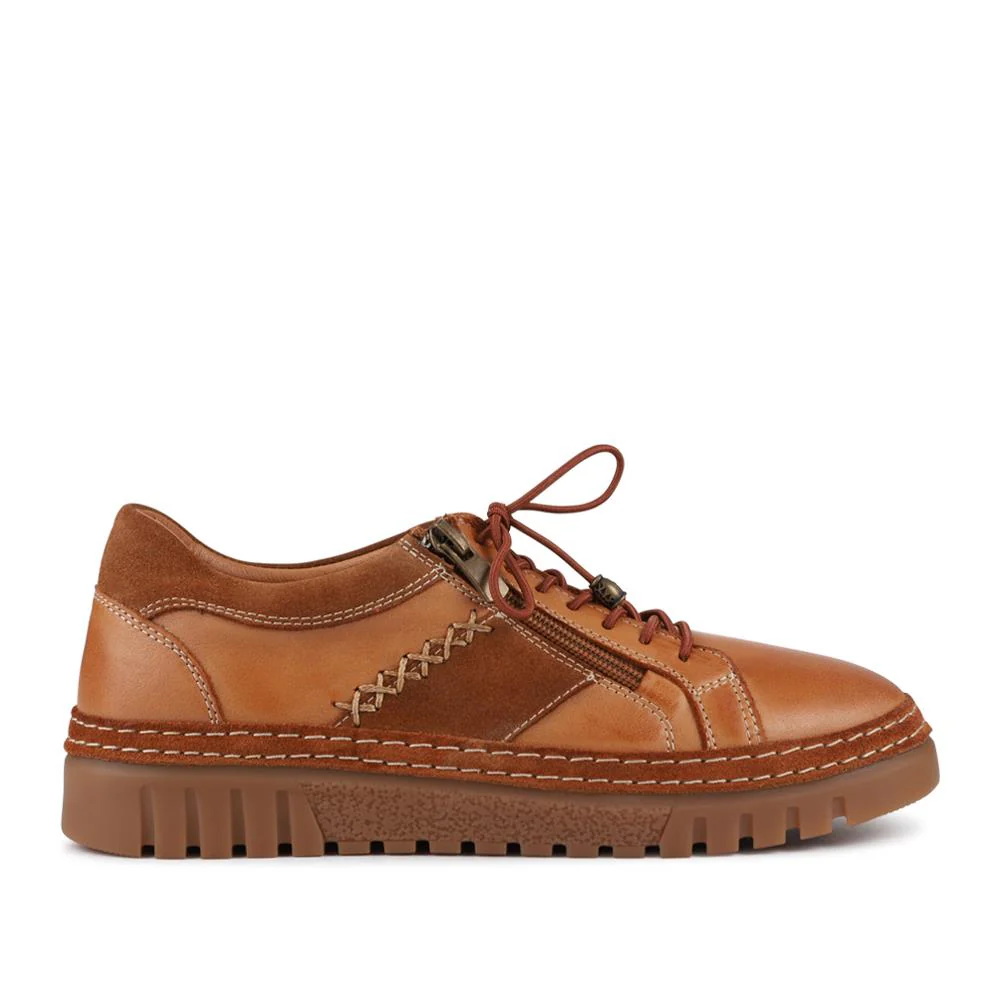 Wide Fit Casual Leather Lace-Up Shoes - VITAS42000 / 328 496 - Tan - Image 2
