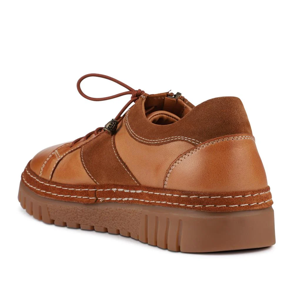 Wide Fit Casual Leather Lace-Up Shoes - VITAS42000 / 328 496 - Tan - Image 3