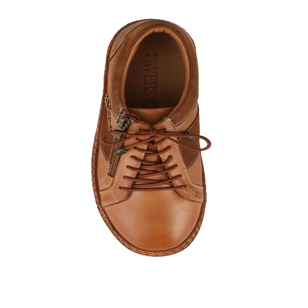Wide Fit Casual Leather Lace-Up Shoes - VITAS42000 / 328 496 - Tan - Image 4