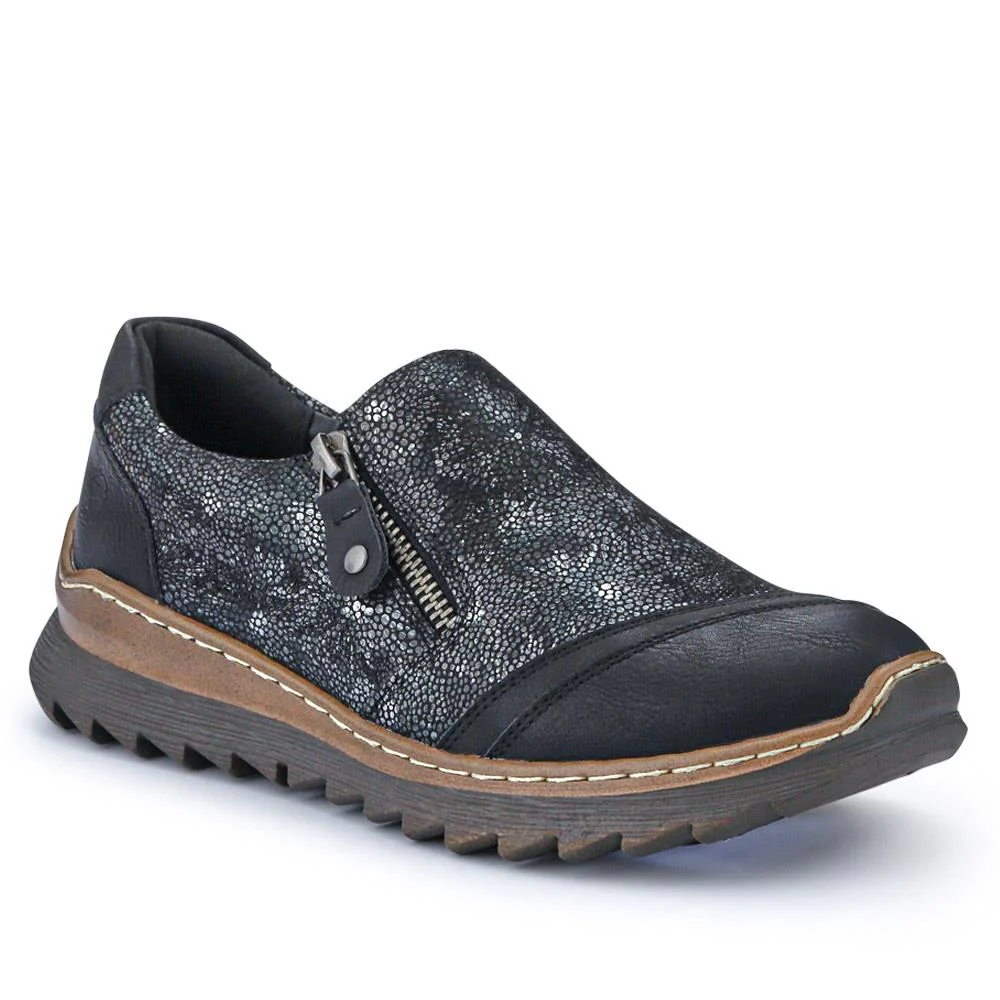 Casual Slip-On Shoes - PINYI41000 / 327 080 - Black Floral