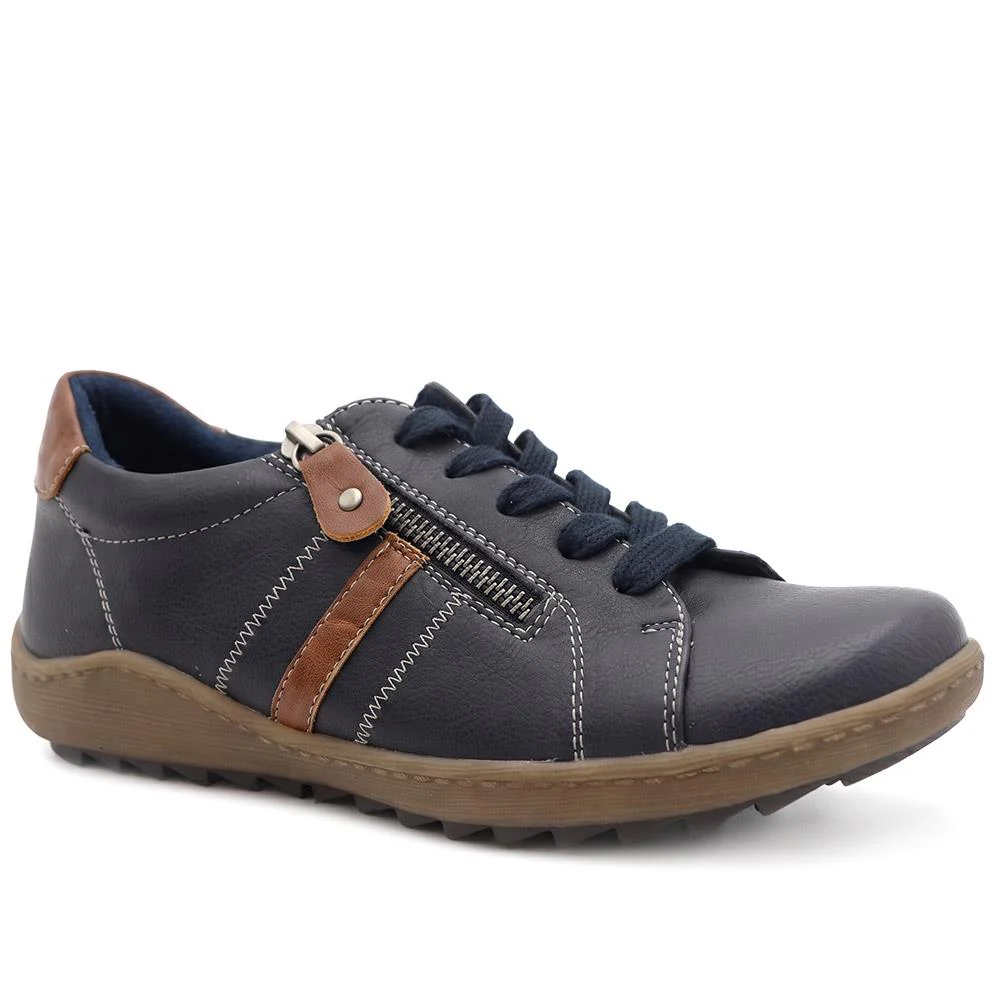 Casual Zip & Lace Fasten Shoes - WBINS44017 / 329 625 - Navy