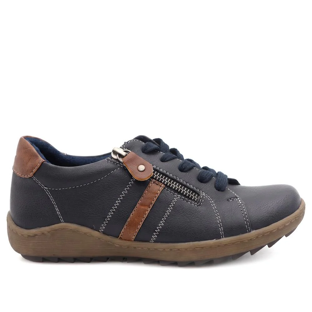 Casual Zip & Lace Fasten Shoes - WBINS44017 / 329 625 - Navy - Image 3
